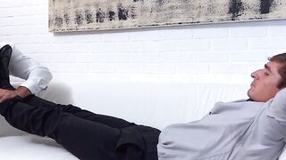 Handsome Logan N got an excellent foot worship by hunky boss Killian Knox