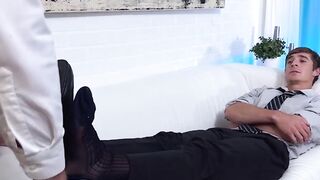 Handsome Logan N got an excellent foot worship by hunky boss Killian Knox
