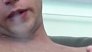 Playing with my cock and spilling cum on the couch