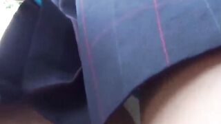 Japanese schoolgirl playing with her pussy over panties