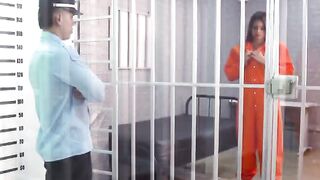 Spicy Latina gags on prison guards big dick