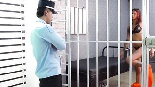 Spicy Latina gags on prison guards big dick