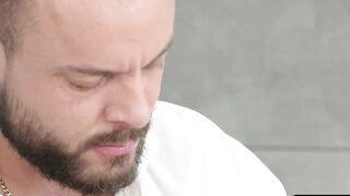 Hairy stag Sir Peter splatters his sticky cum on my innocent face