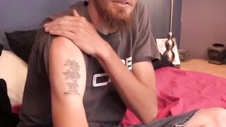 Bald and bearded John causes his tall schlong to expel a good amount of spunk