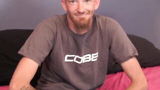 Bald and bearded John causes his tall schlong to expel a good amount of spunk