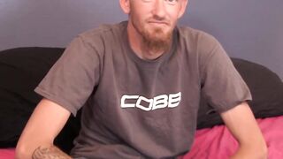 Bald and bearded John causes his tall schlong to expel a good amount of spunk