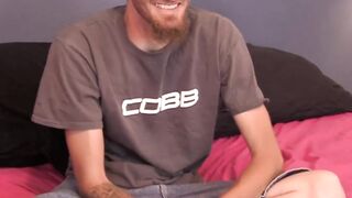 Bald and bearded John causes his tall schlong to expel a good amount of spunk
