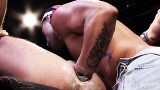 Zack Taylor's balls are clutched in Leo Forte's grasp as Zack assumes the position, b