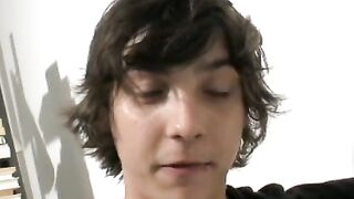 Skinny long haired teen masturbating and teasing his dick