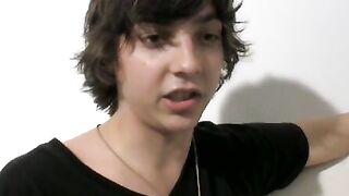 Skinny long haired teen masturbating and teasing his dick