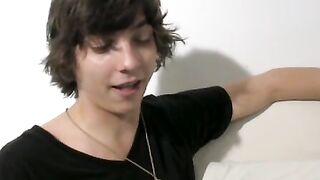 Skinny long haired teen masturbating and teasing his dick