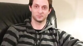 Handsome hunk jerks off his throbbing dick after interview