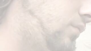 Hairy rock hard cock Bam sprays warm cum after jerking off