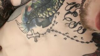 Skinny straight twink with tattoos plays with his dick