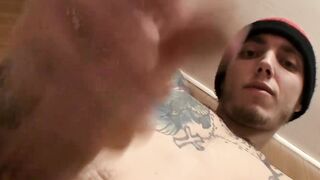 Skinny straight twink with tattoos plays with his dick