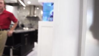 Horny stepdad gives young stepson blowjob in kitchen