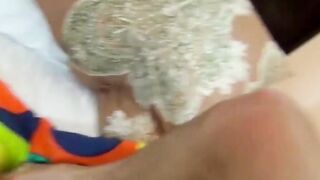 Carmen Delano sprayed with cum in bareback threesome