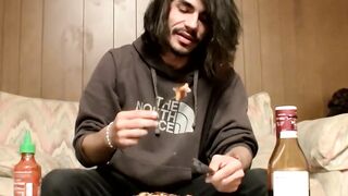 Devin Reynolds almost douses his plate with his own special mayonnaise after wanking