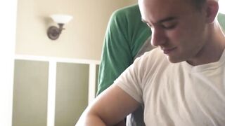 Beautiful tranny Luke Hudson sucks my huge dick while I rub his hairy pussy