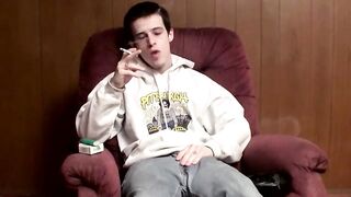 Wellcut gay Brian Strowkes unloads jizz after burning half a pack of smokes