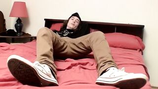 Long haired straighty makes his throbbing boner spray jizz
