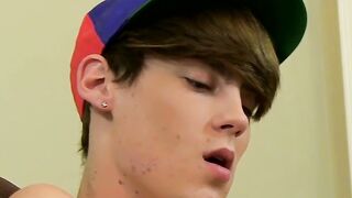 Tiny twink dildos his ass and strokes himself with passion