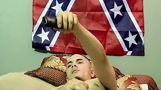 American homosexual spanks his hairy dick and cums