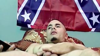 American homosexual spanks his hairy dick and cums