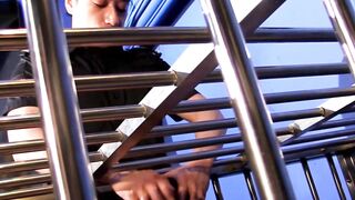 Horny Asian cop Duncan Ku is having some deviant fun interrogating caged prisoner Bir