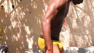 Ebony dude Charles King plays with his big black cock until spunk shot