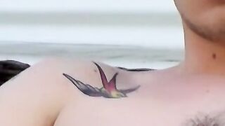 Tattooed twinks blowing clouds of smoke to his dick