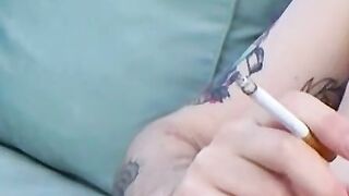 Tattooed twinks blowing clouds of smoke to his dick