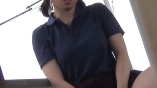 Japanese teen schoolgirl rubs her pussy over her panties