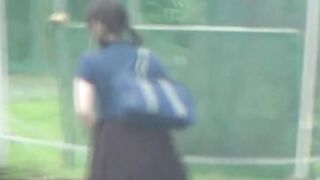 Japanese teen schoolgirl rubs her pussy over her panties