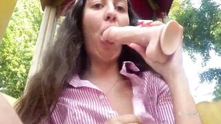 Risky playground masturbation and pissing into outside