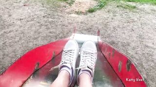 Risky playground masturbation and pissing into outside