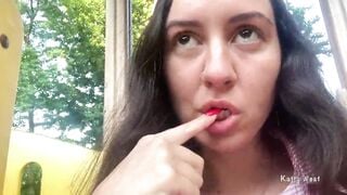Risky playground masturbation and pissing into outside