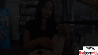 Tattooed amateur Thai 18 yo Miw offering dessert to her euro gf