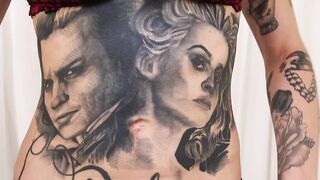 Tattooed tranny Gaby Ink tugging her big swollen cock