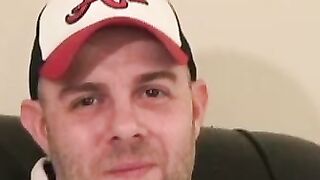 Hot jock masturbates his cock and sprays cum after interview