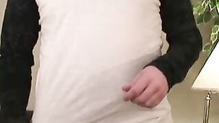 Hot jock masturbates his cock and sprays cum after interview