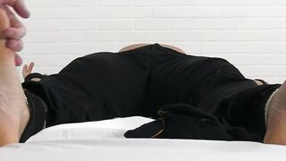 Bound mature hunk laughs while he receives tickling torment