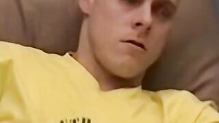 Horny and muscular guy wanks off huge dick until he cums a lot