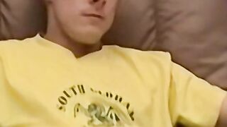 Horny and muscular guy wanks off huge dick until he cums a lot