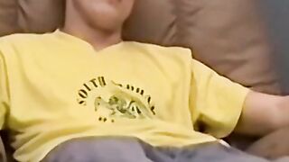 Horny and muscular guy wanks off huge dick until he cums a lot