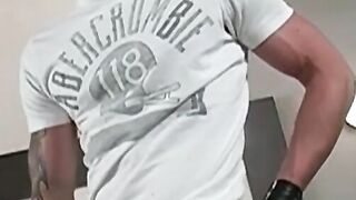 Tattooed masked stud jerks off his big hard dick solo