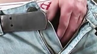 Tattooed masked stud jerks off his big hard dick solo