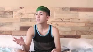 Skinny gay talks in an interview before pleasuring himself