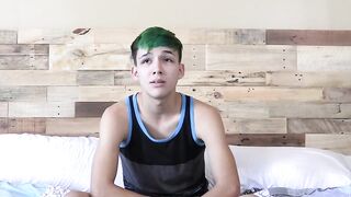 Skinny gay talks in an interview before pleasuring himself
