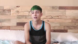 Skinny gay talks in an interview before pleasuring himself